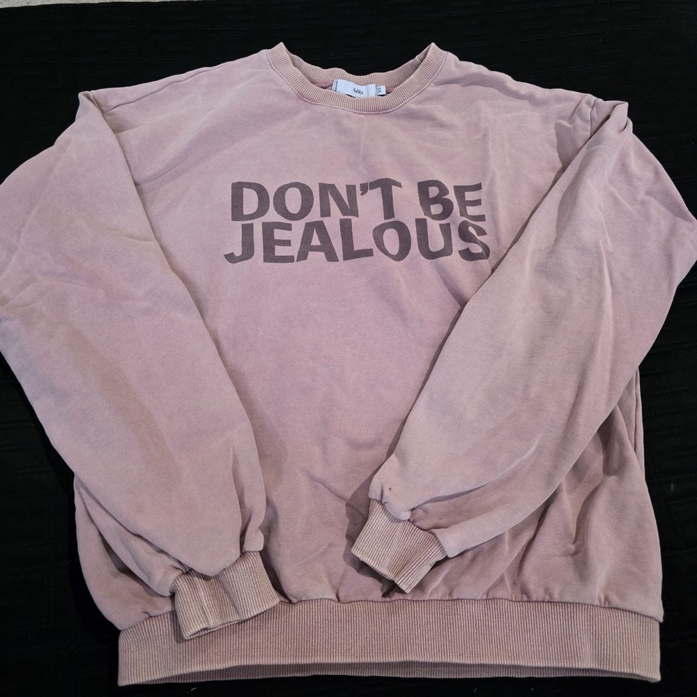 Adika Women Crewneck Dont Be Jealous Pullover Pink Dustressed Retro Cotton XS